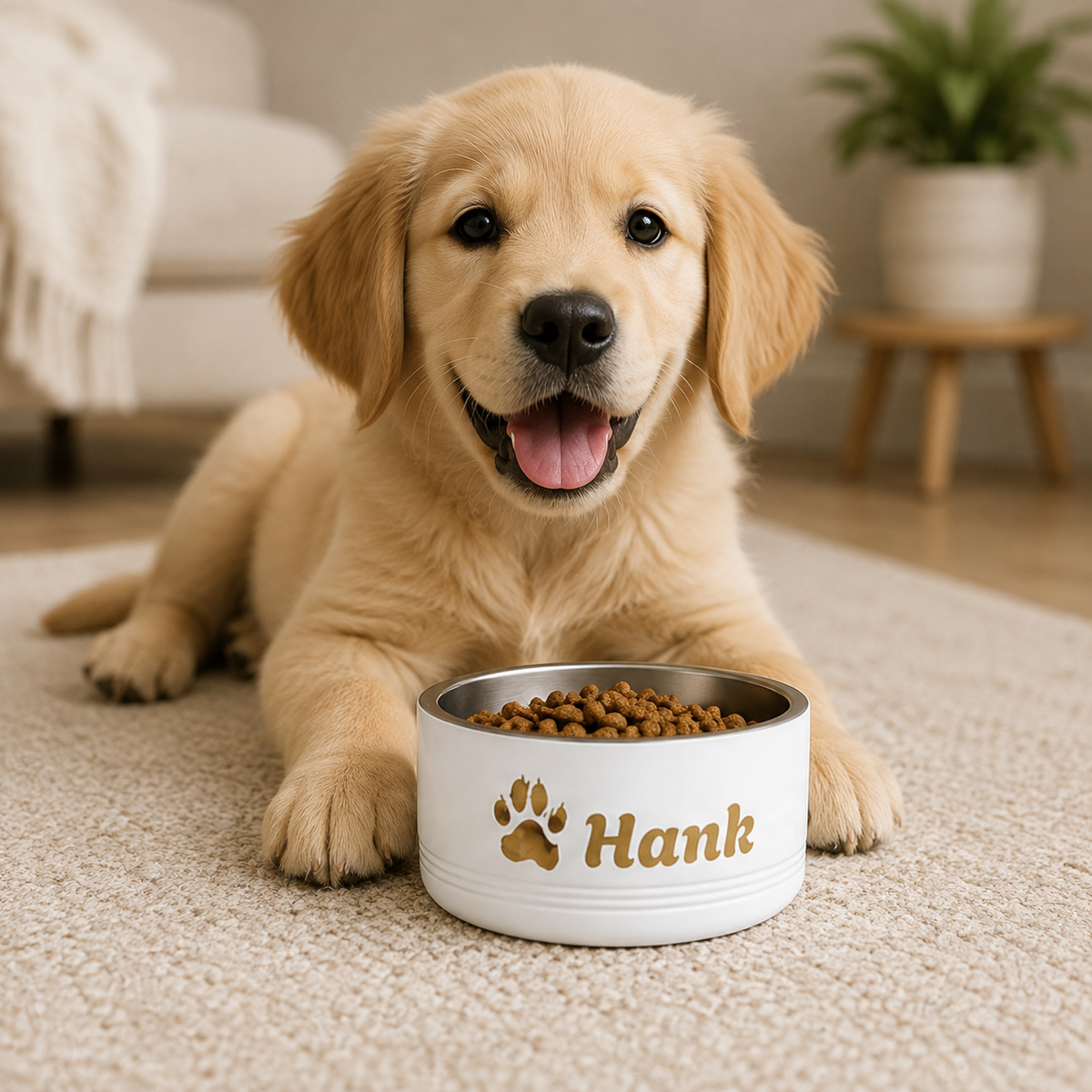 Gold Paw Personalised Pet Bowl – Paw Print Stainless Steel Dog & Cat Bowl (Pet Name)
