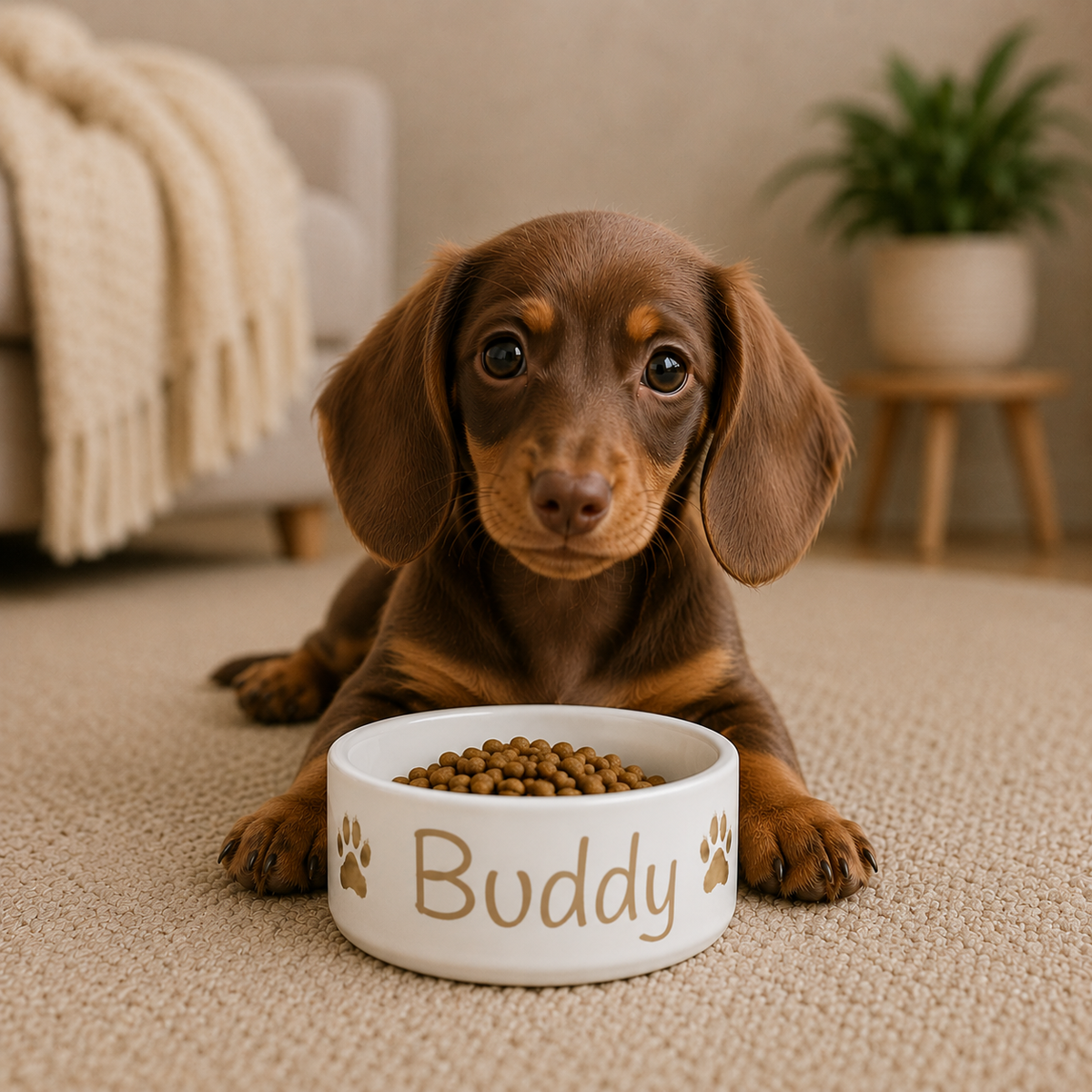 Personalised Pet Bowl — Gold & White with Golden Paw Design (Pet Name)