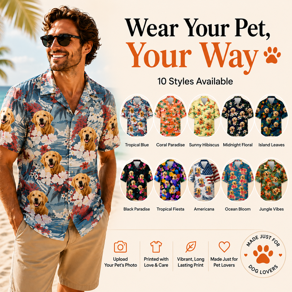 Personalised Pet Hawaiian Shirt (Pet's Image)