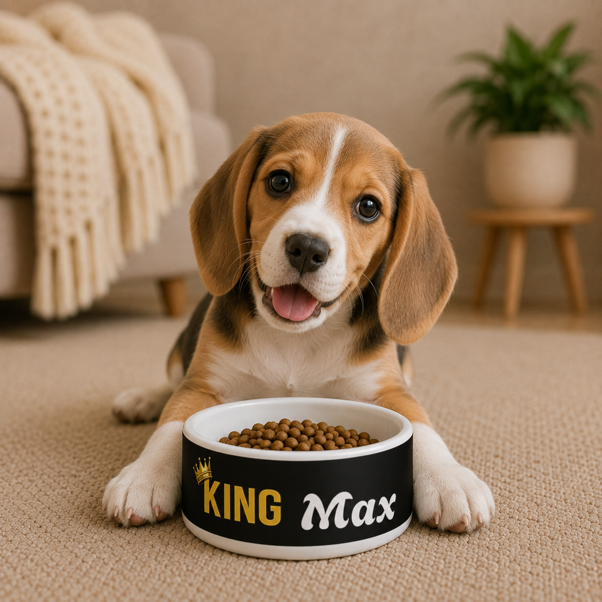 KING Personalised Pet Bowl – Black & White Ceramic Bowl (Pet Name)