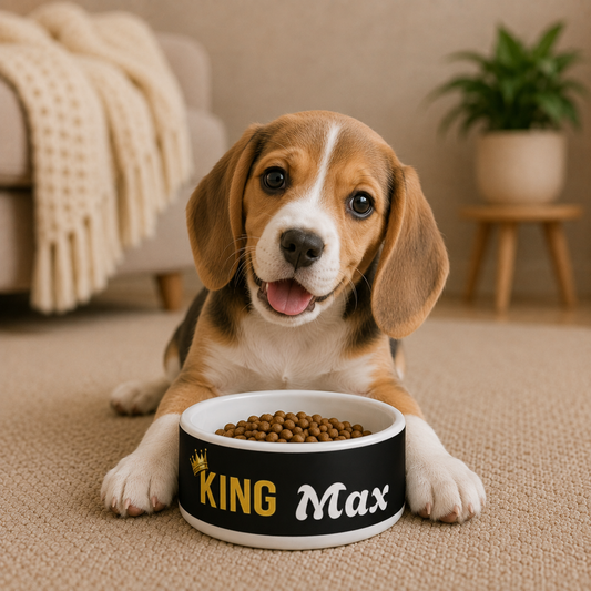 KING Personalised Pet Bowl – Black & White Ceramic Bowl (Pet Name)