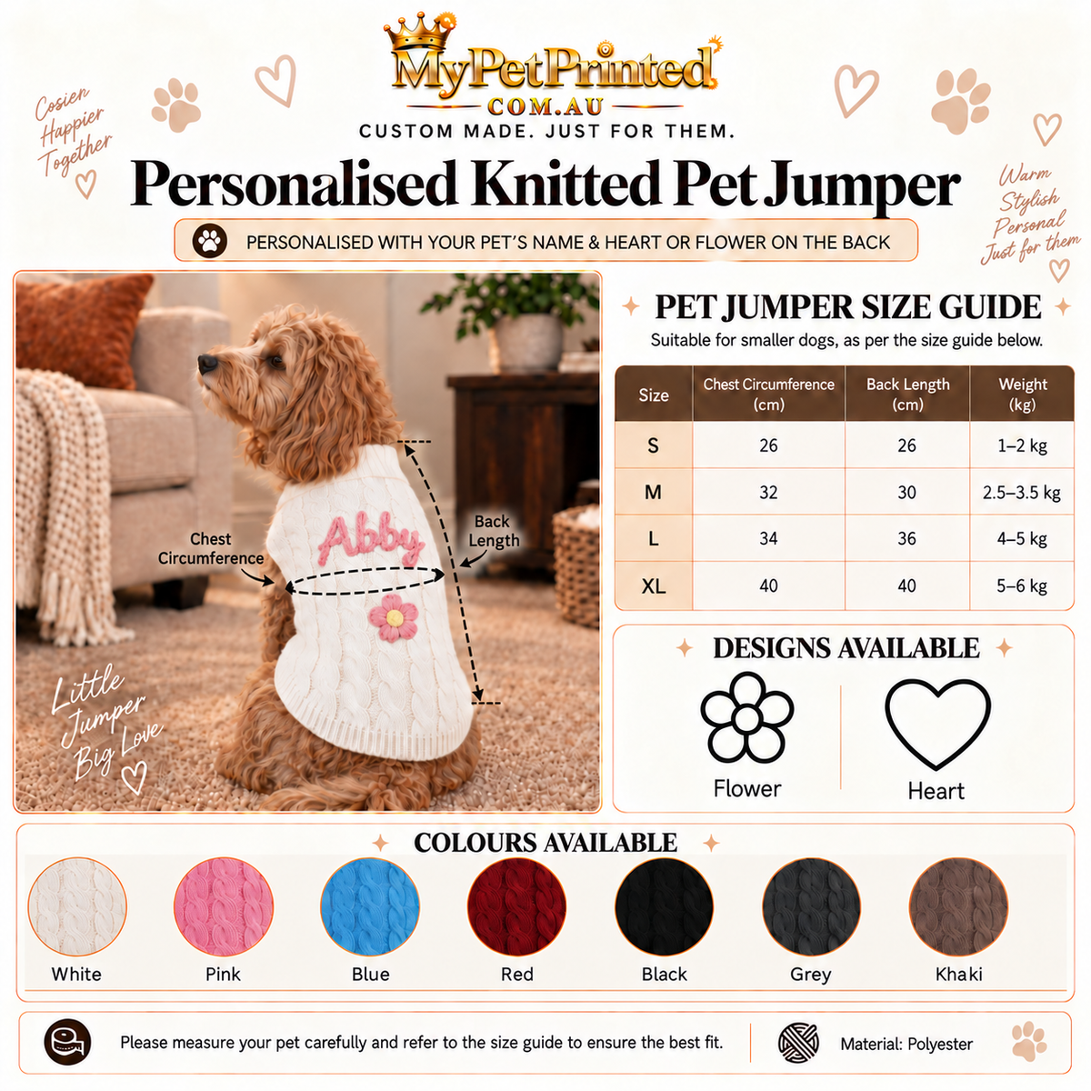 Personalised Knitted Pet Sweater (Pet Name)