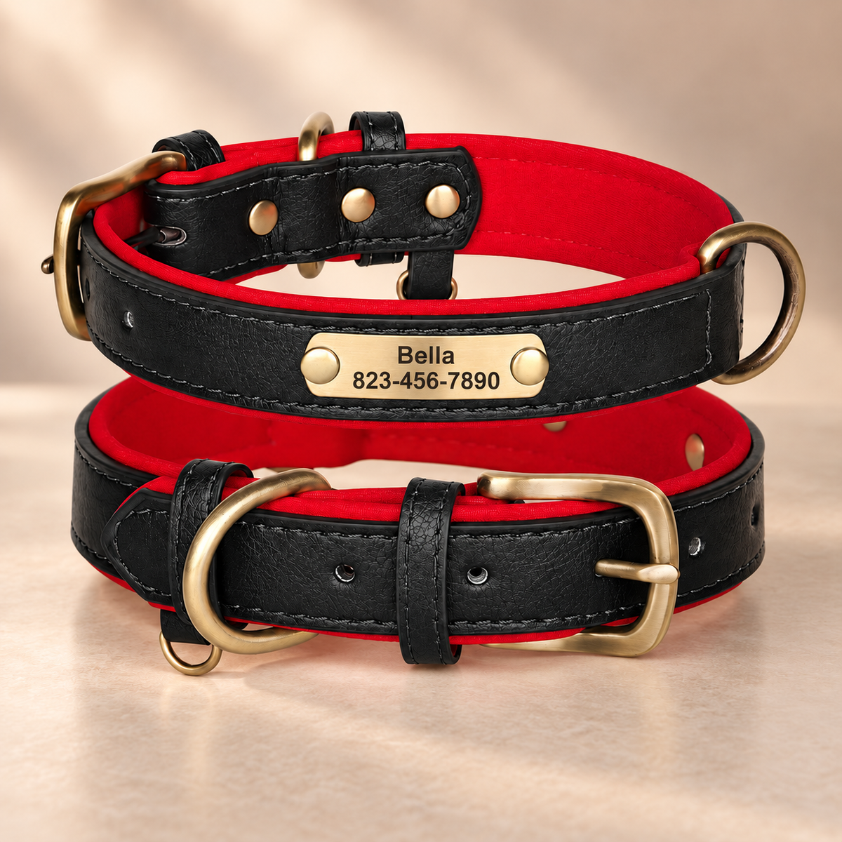 Personalised Premium Classic Leather Pet Collar (Pet Name & Phone)