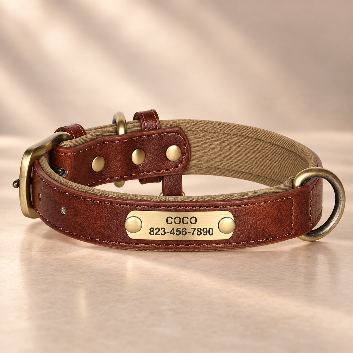 Personalised Premium Classic Leather Pet Collar (Pet Name & Phone)