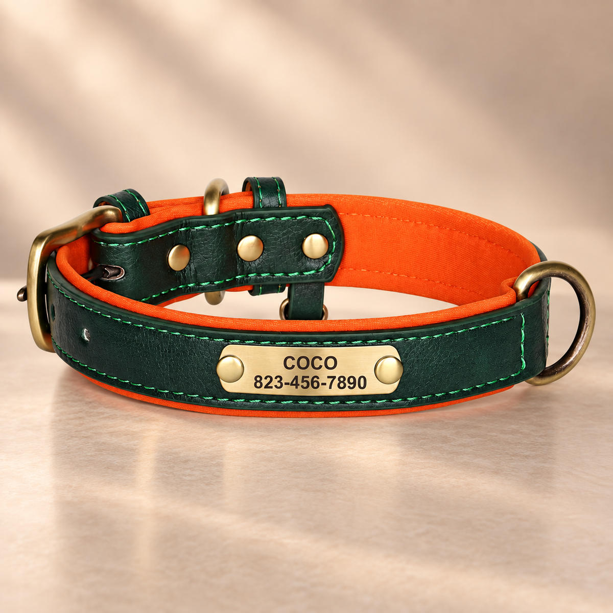 Personalised Premium Classic Leather Pet Collar (Pet Name & Phone)
