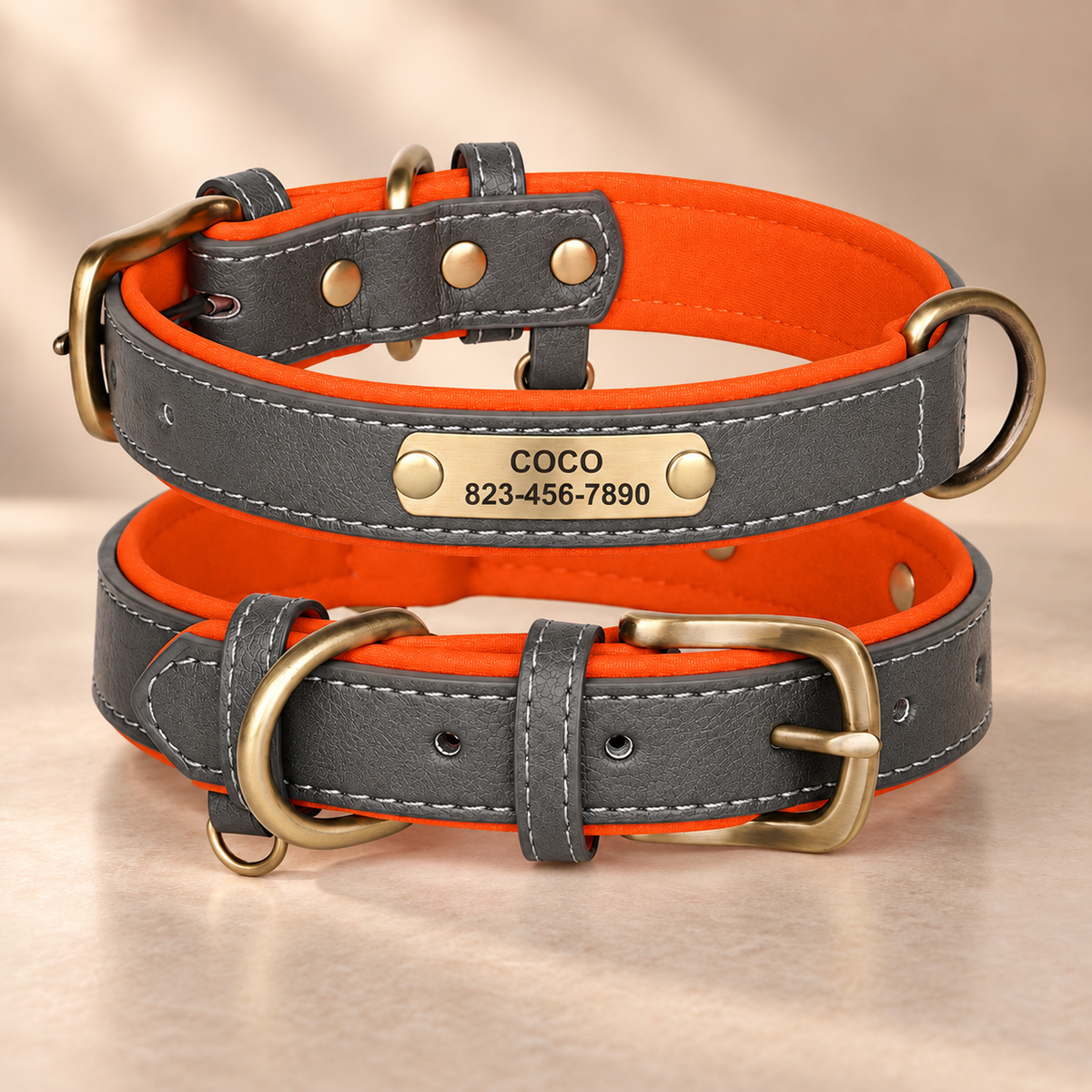 Personalised Premium Classic Leather Pet Collar (Pet Name & Phone)