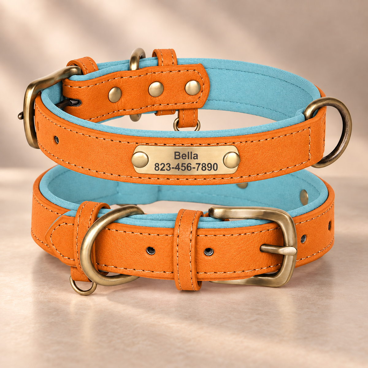 Personalised Premium Classic Leather Pet Collar (Pet Name & Phone)