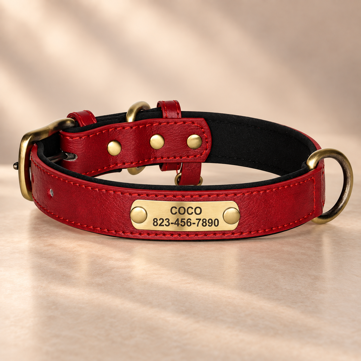 Personalised Premium Classic Leather Pet Collar (Pet Name & Phone)