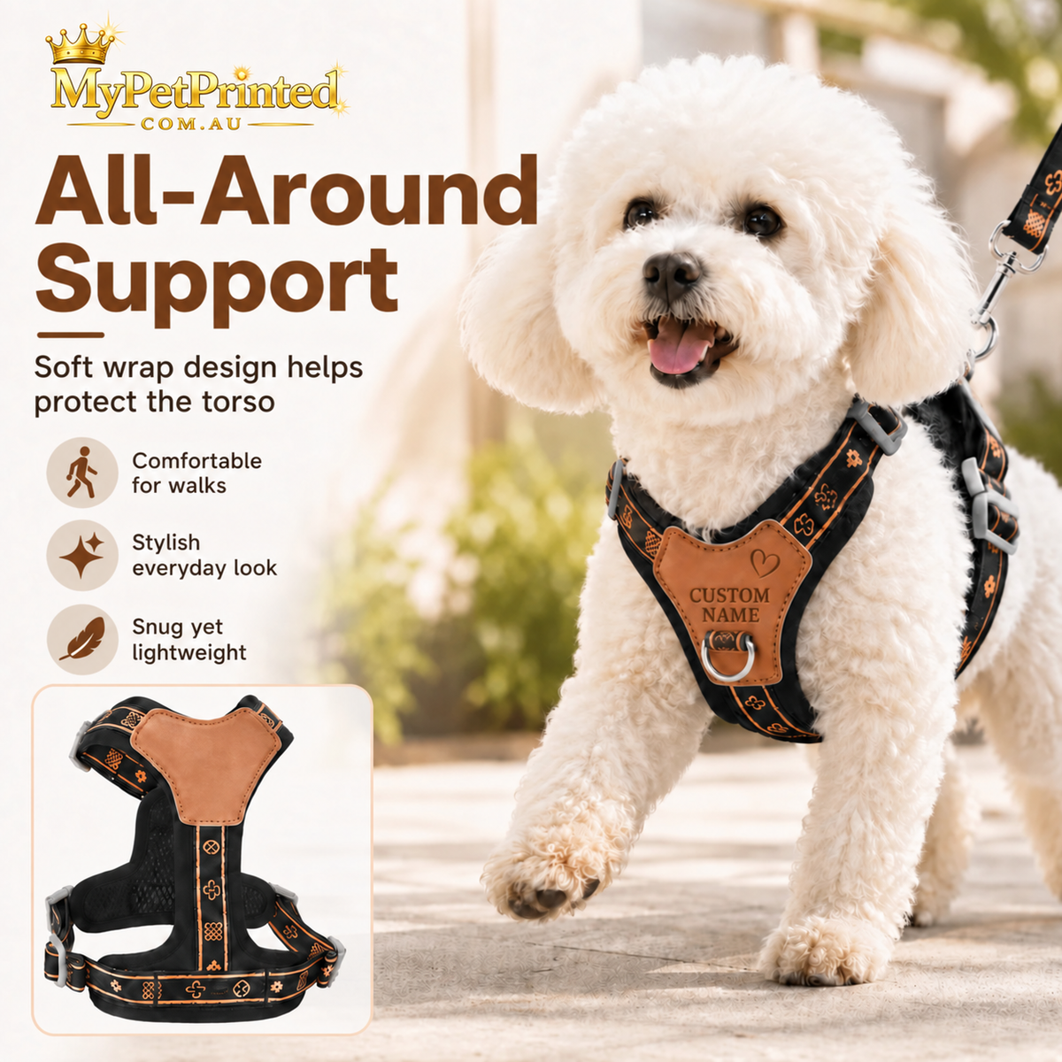 Personalised Premium Leather Dog Harness (Pet Name)