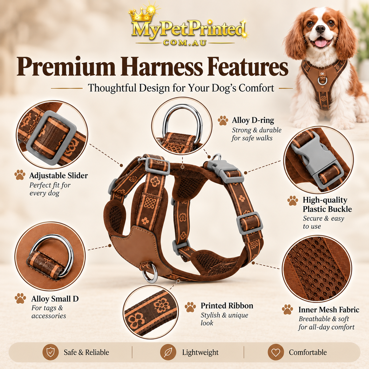 Personalised Premium Leather Dog Harness (Pet Name)
