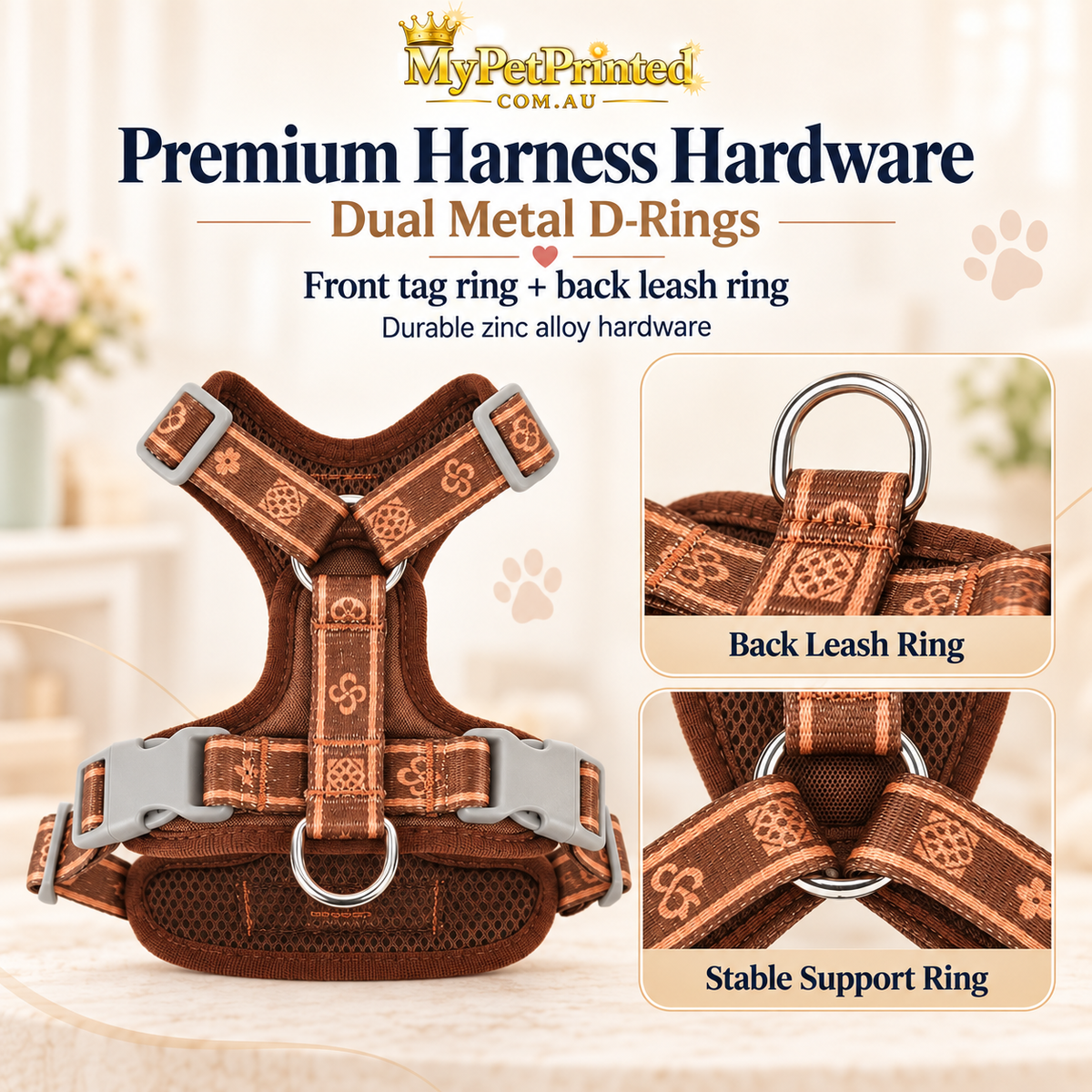 Personalised Premium Leather Dog Harness (Pet Name)