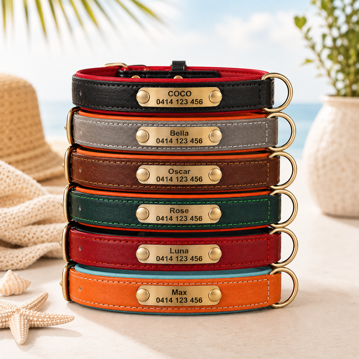 Personalised Premium Classic Leather Pet Collar (Pet Name & Phone)