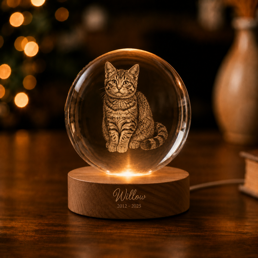 Personalised Crystal Ball Pet Memorial Lamp (Pet Photo & Name & Dates)