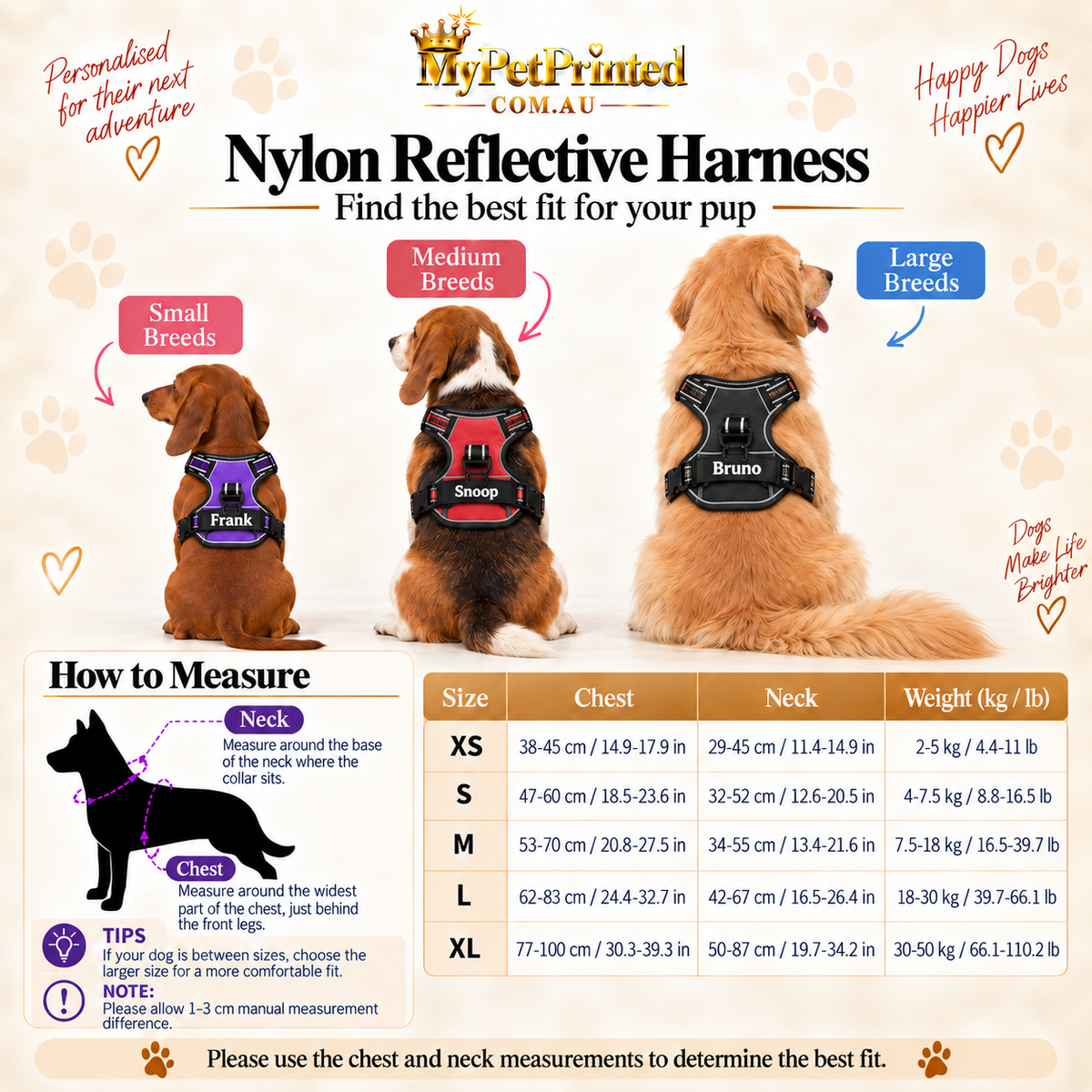 Personalised Reflective Nylon Harness (Pet Name & Number)