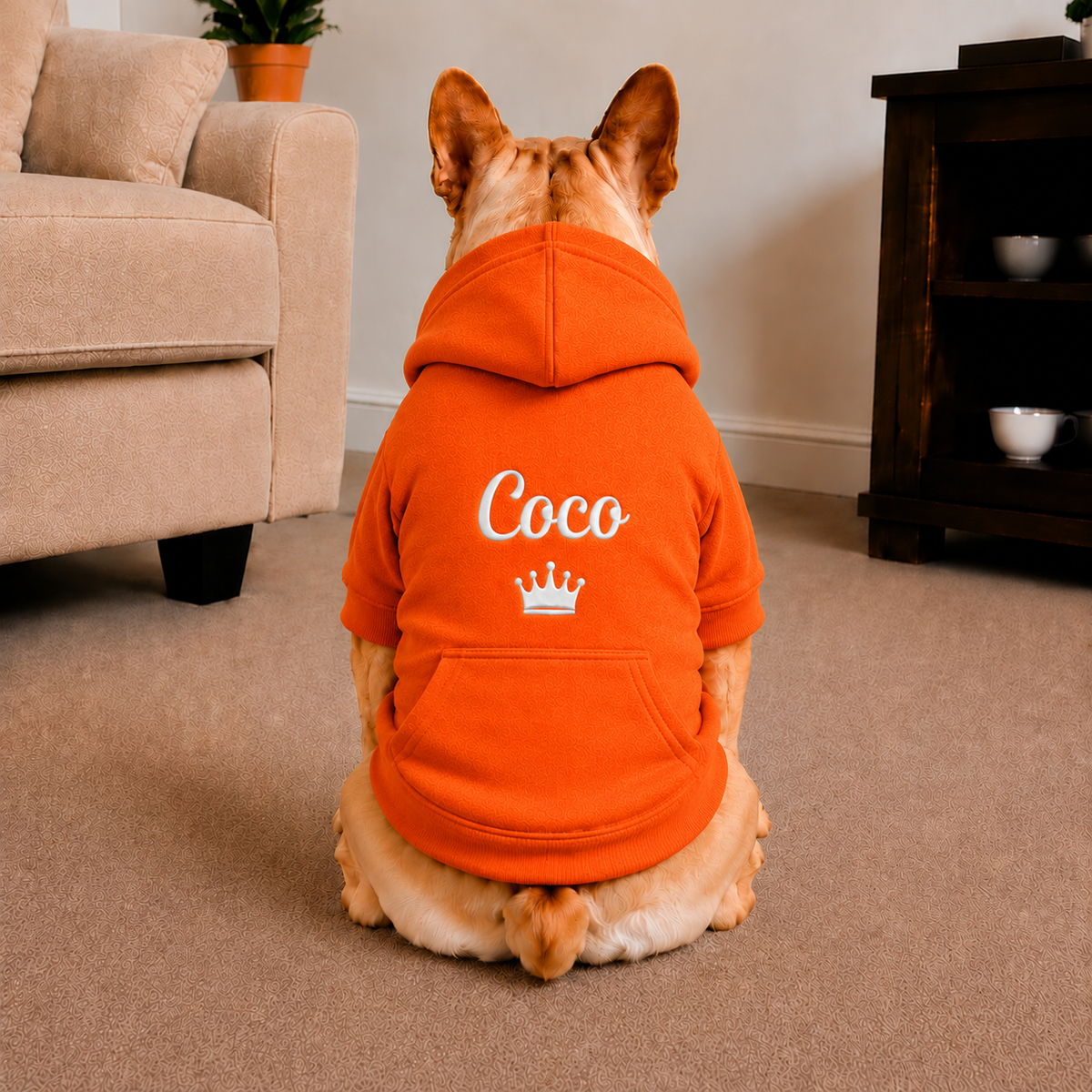 Pet Hoodie with Personalised Embroidery (White Name & Crown)