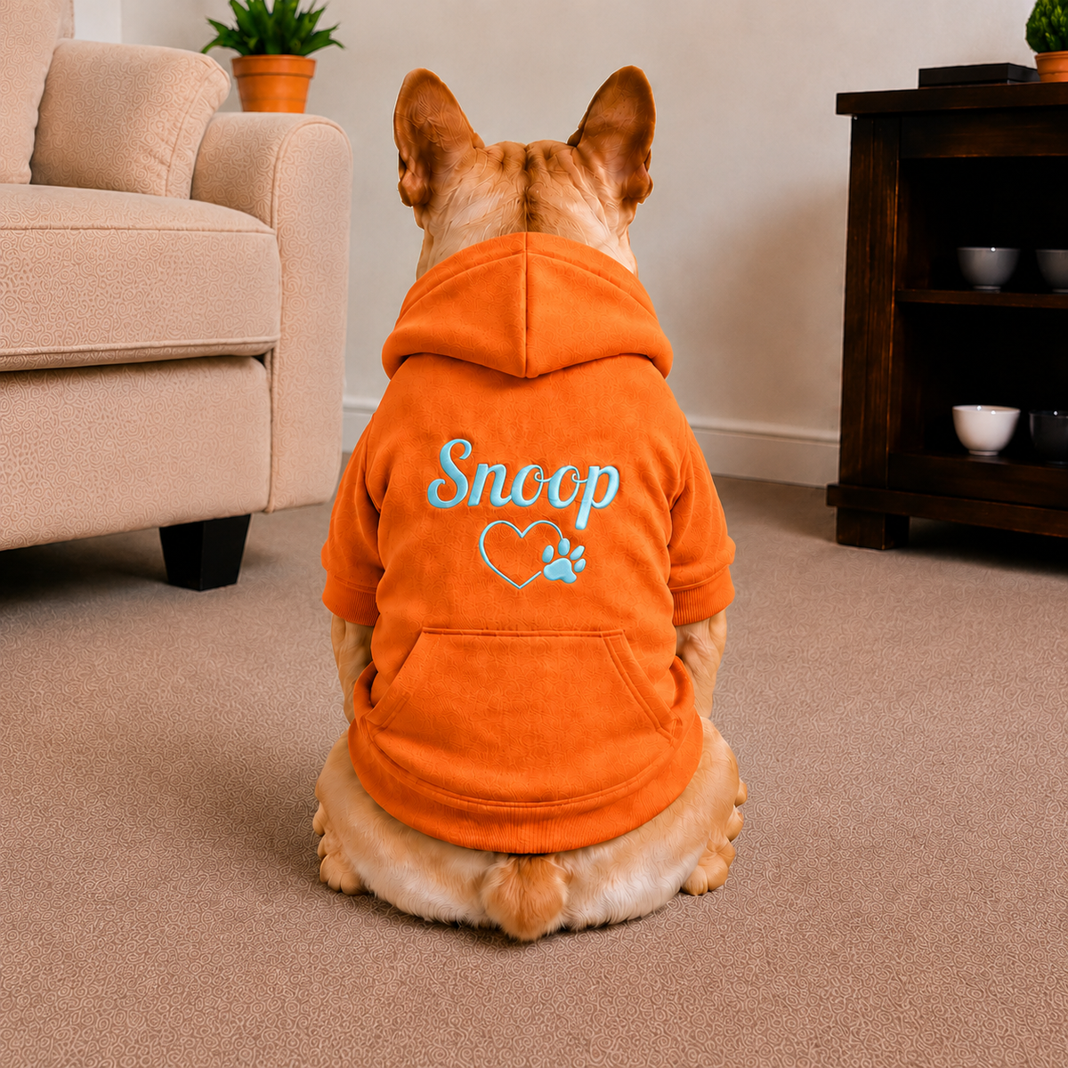 Pet Hoodie with Personalised Embroidery (Baby Blue Name & Heart Paw)