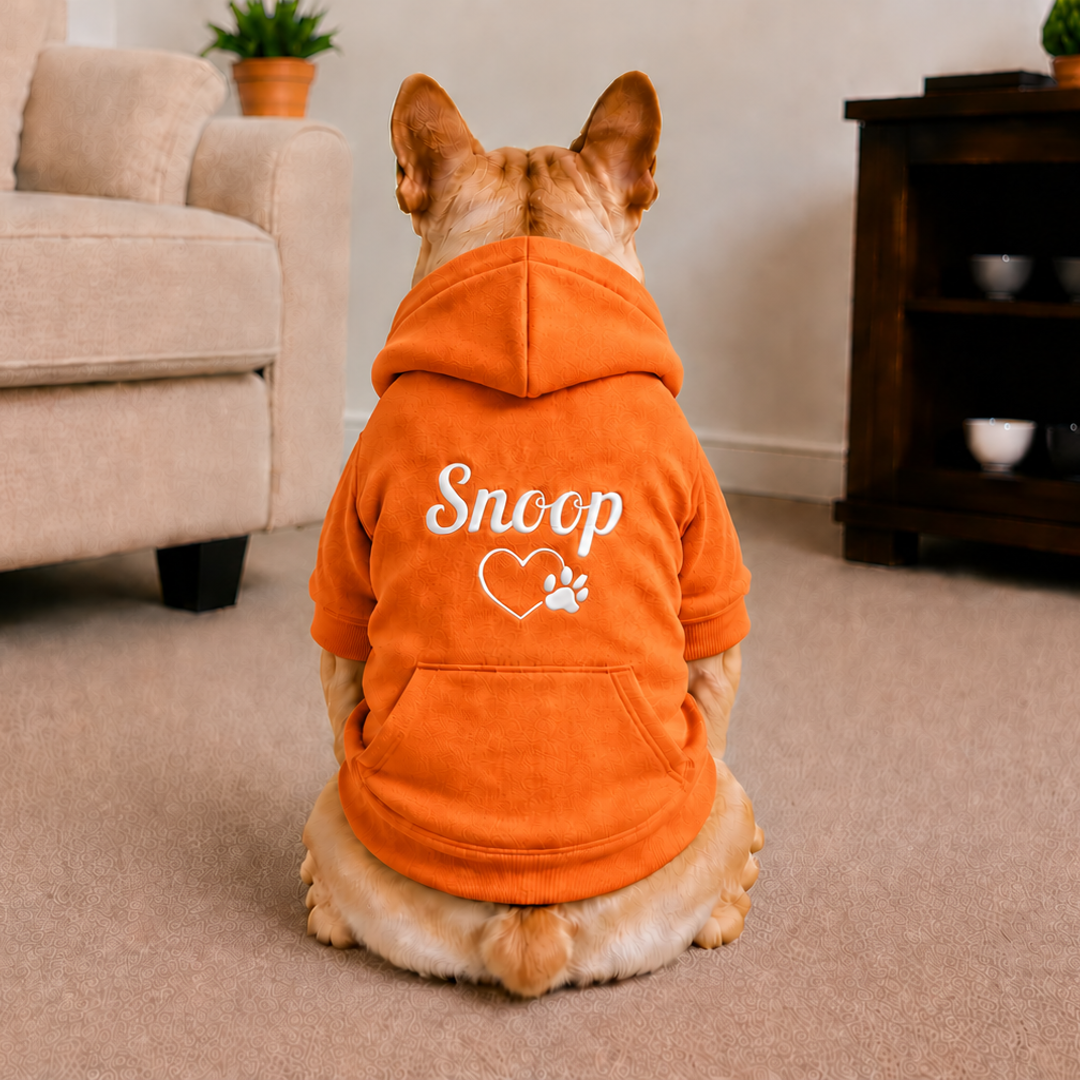 Pet Hoodie with Personalised Embroidery (White Name & Heart Paw)