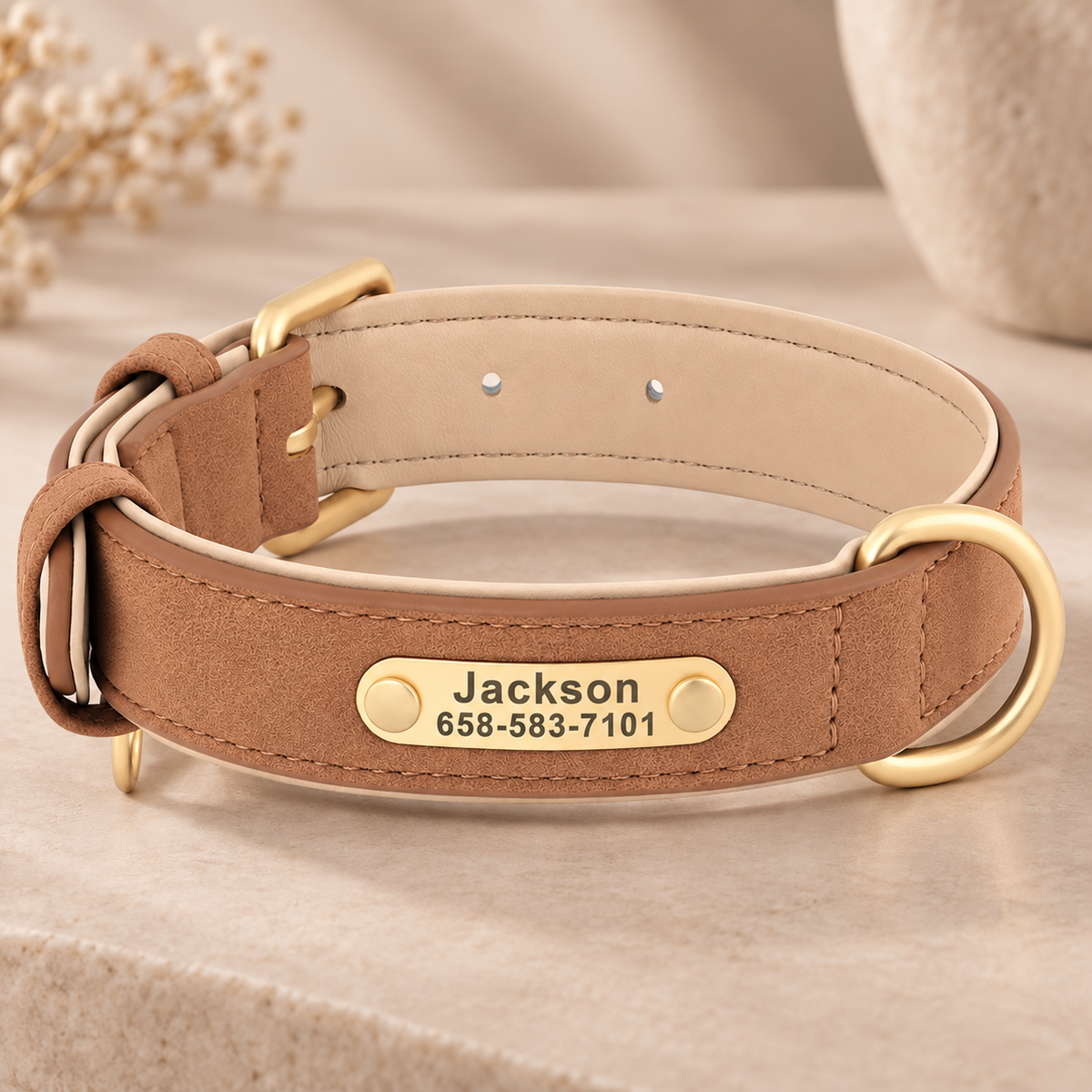 Personalised Premium Pastel Leather Pet Collar (Pet Name & Phone)