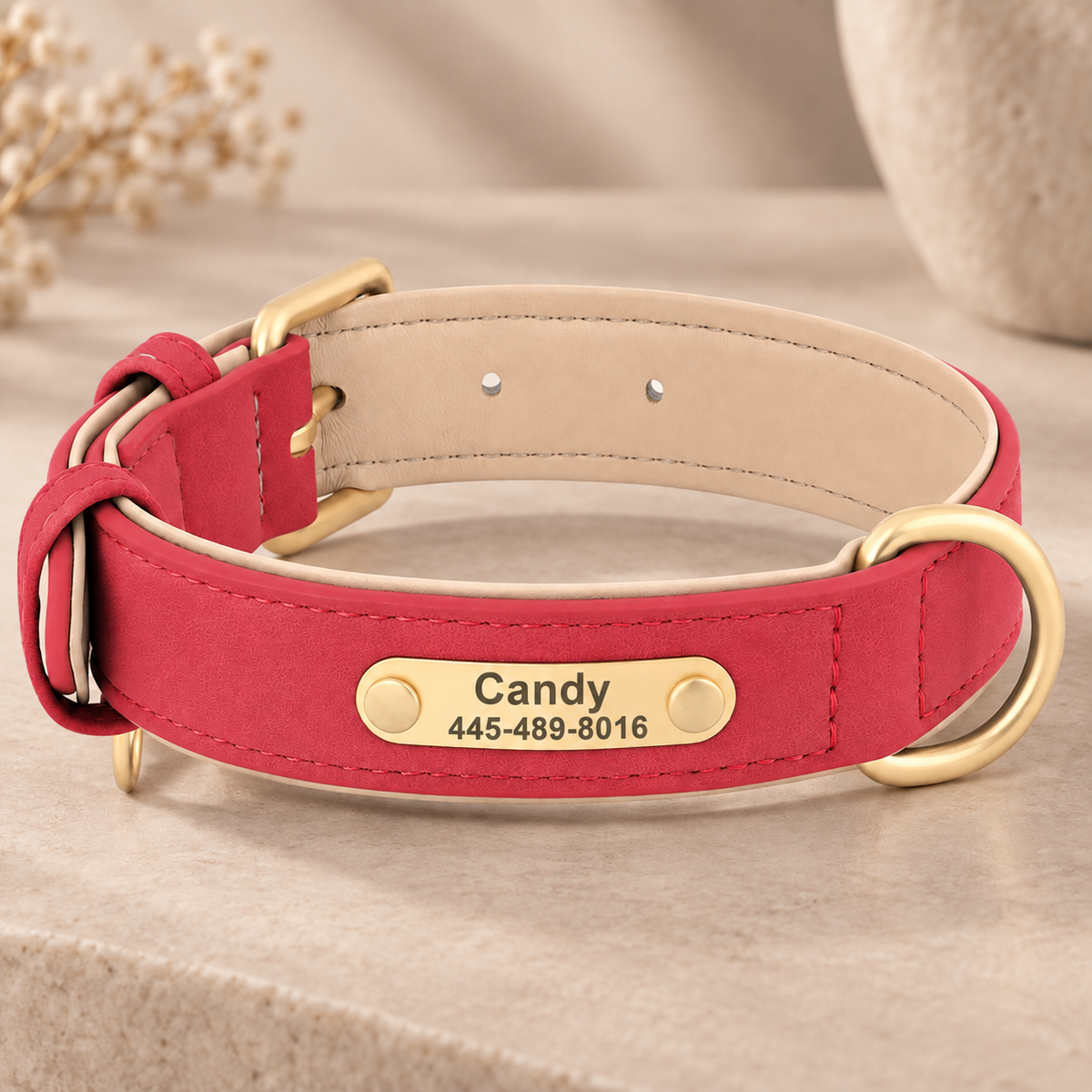 Personalised Premium Pastel Leather Pet Collar (Pet Name & Phone)