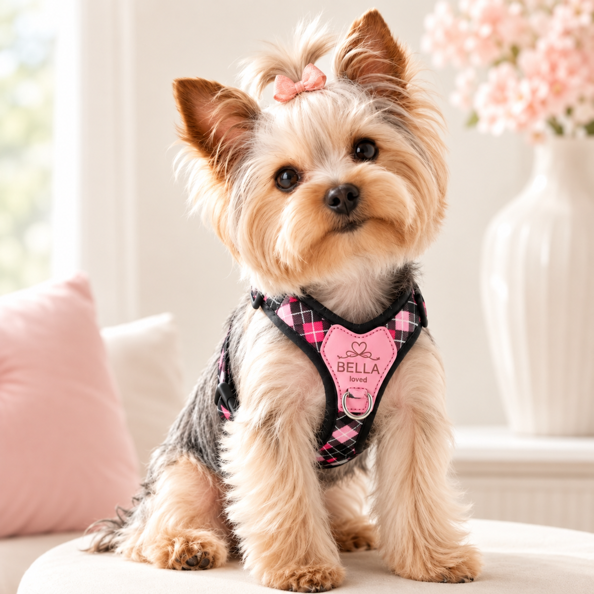 Personalised Heart Pastel Small Dog Harness (Pet Name)
