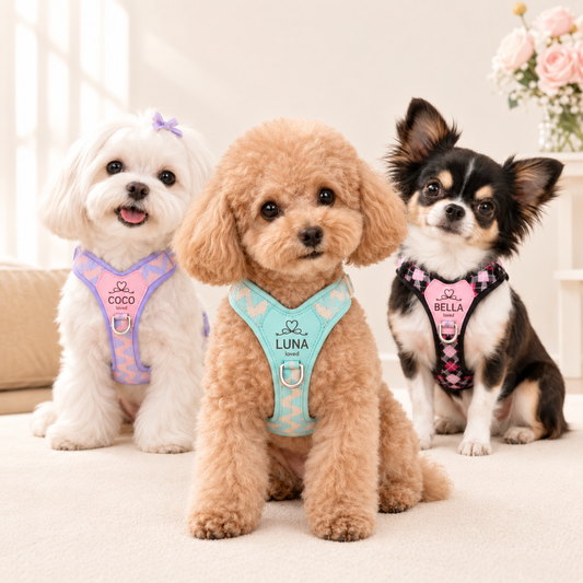 Personalised Heart Pastel Small Dog Harness (Pet Name)