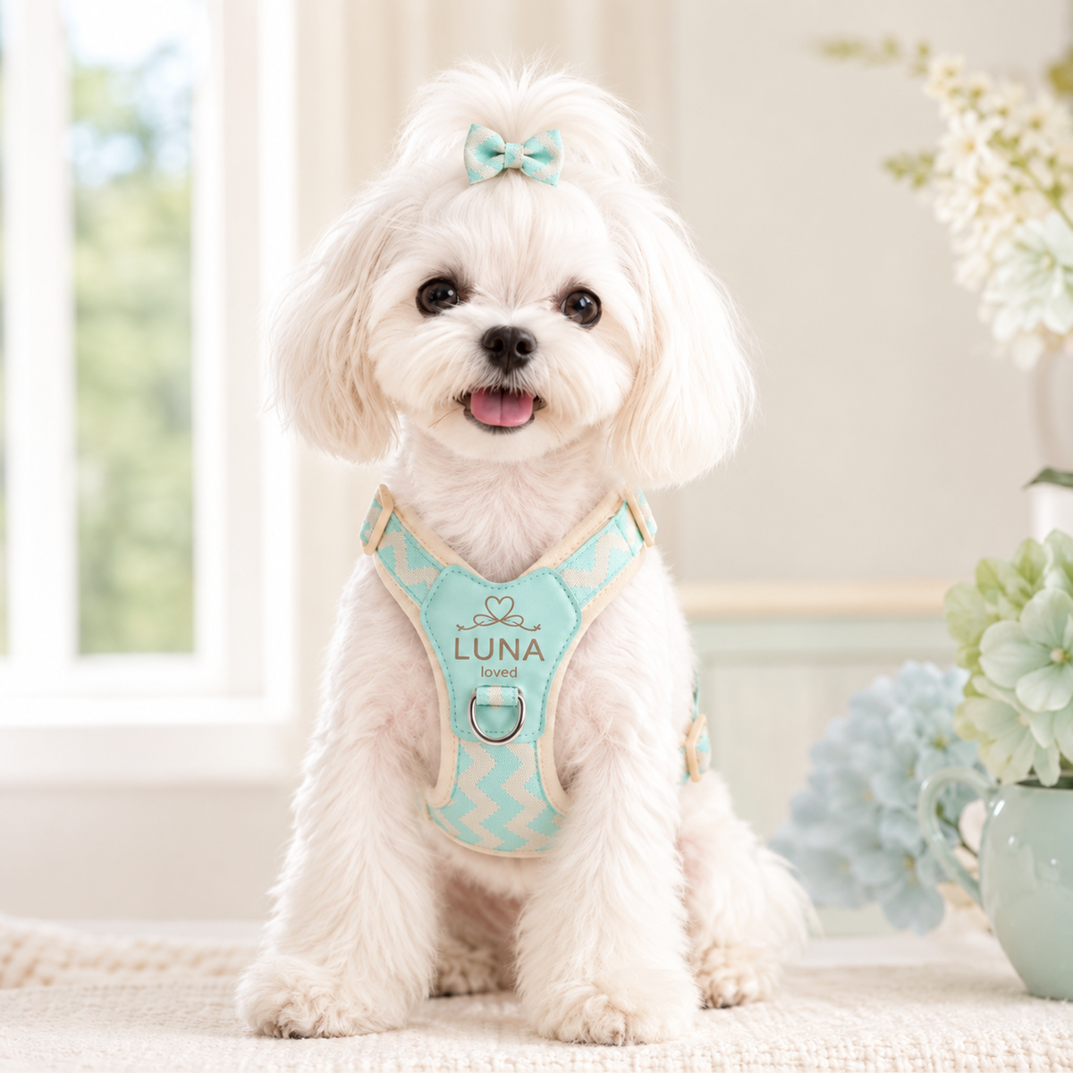 Personalised Heart Pastel Small Dog Harness (Pet Name)