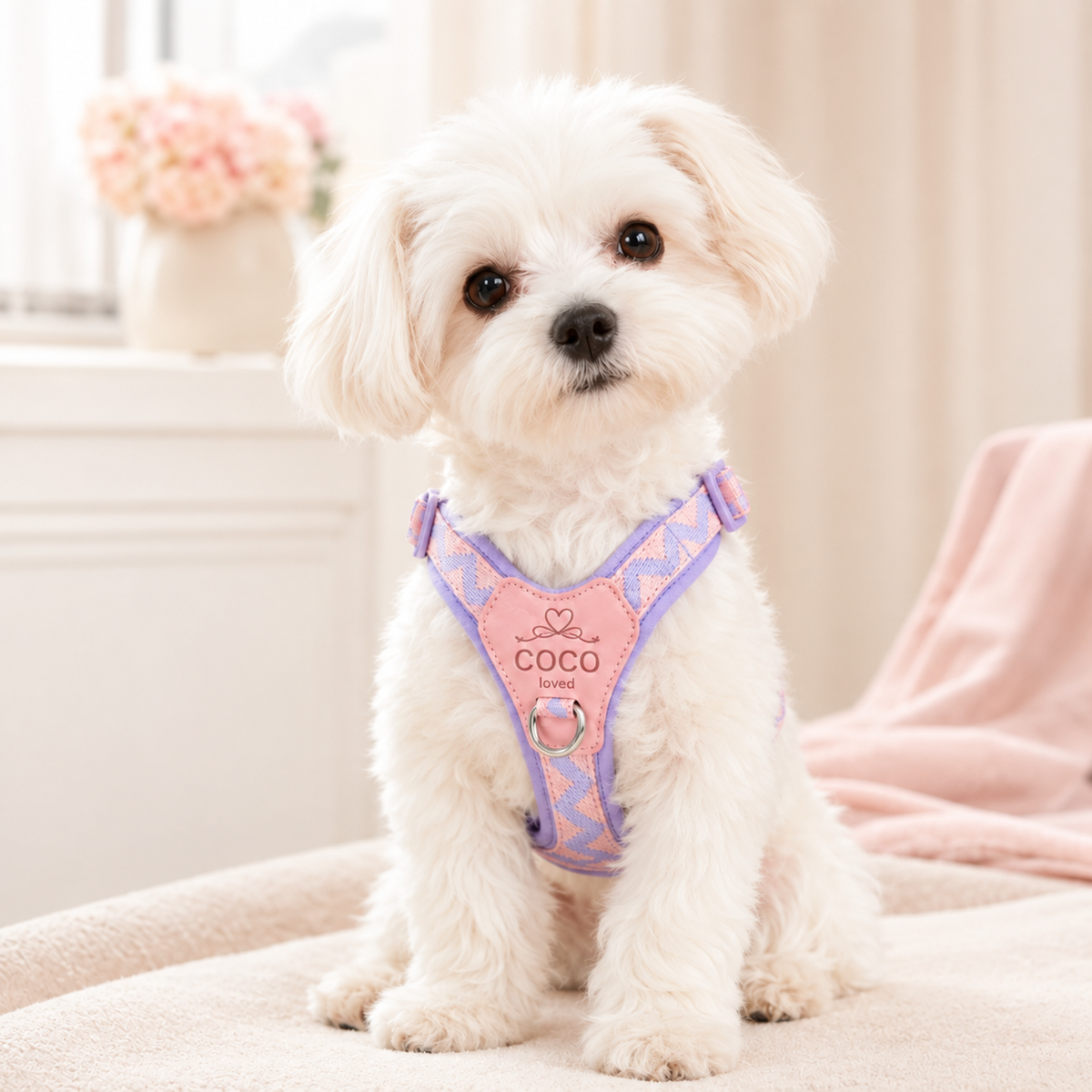 Personalised Heart Pastel Small Dog Harness (Pet Name)