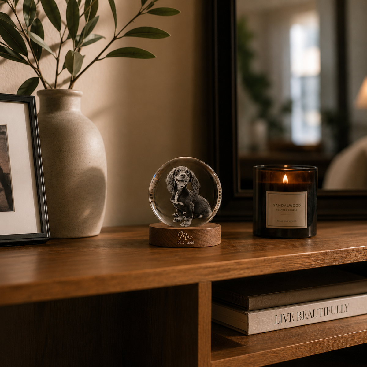 Personalised Crystal Ball Pet Memorial (Pet Photo & Name & Dates)