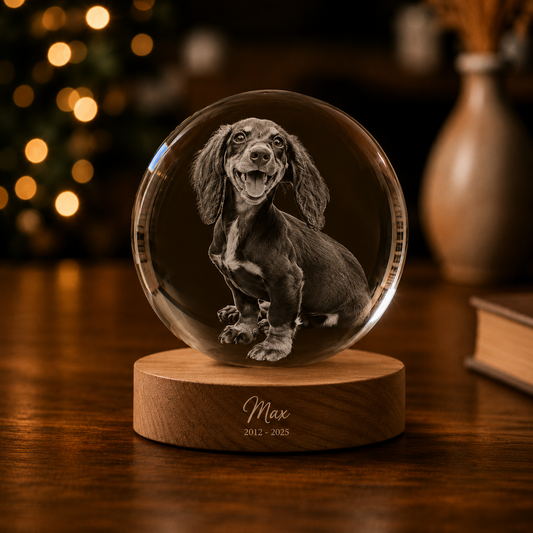 Personalised Crystal Ball Pet Memorial (Pet Photo & Name & Dates)