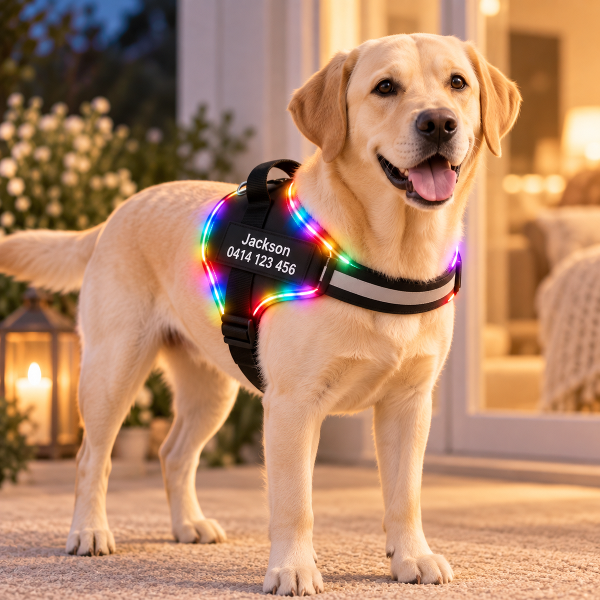Personalised LED Light-Up Dog Harness (Pet Name & Phone)