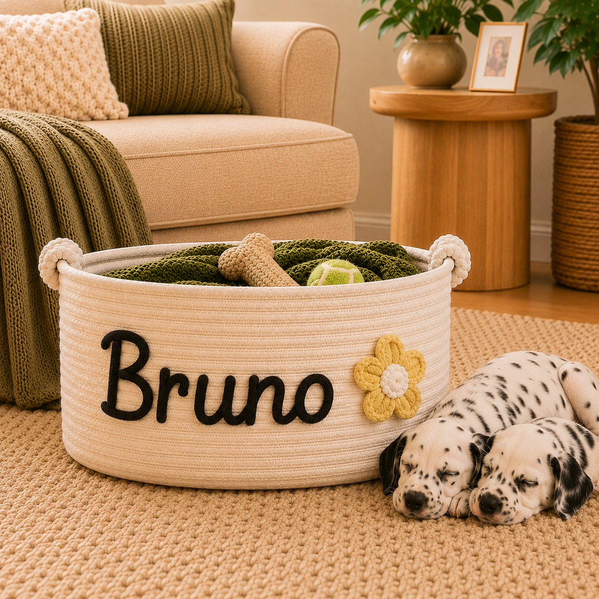 Personalised Hand Embroidered Pet Basket (Pet's Name)
