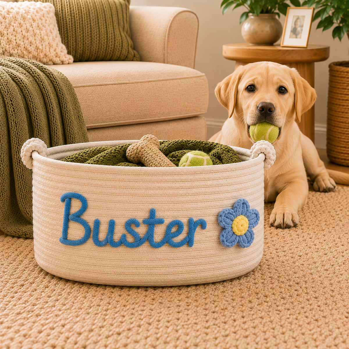 Personalised Hand Embroidered Pet Basket (Pet's Name)