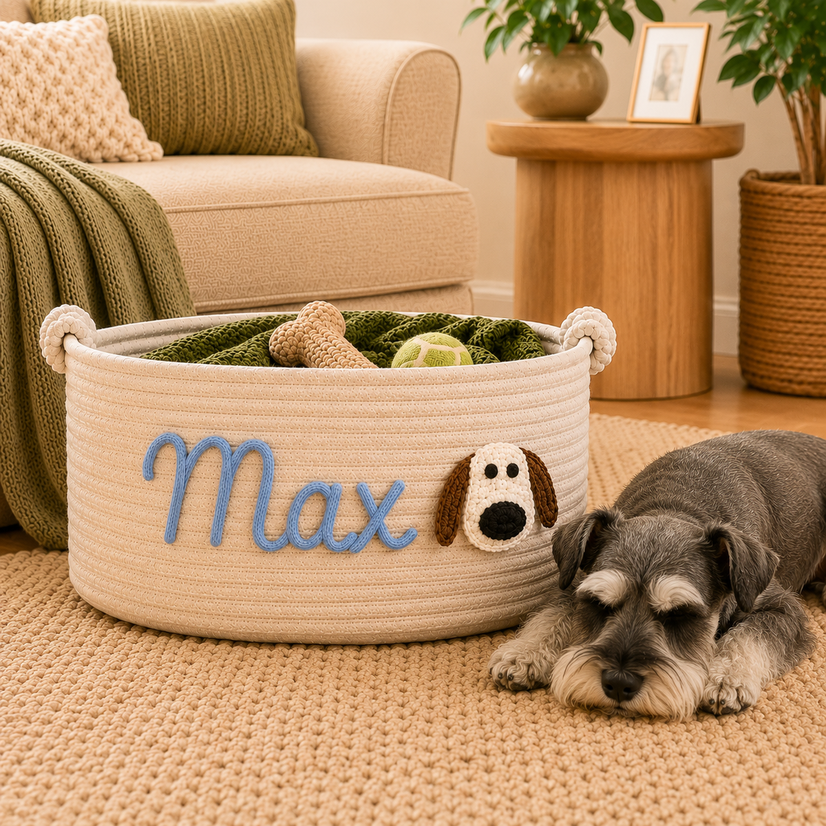 Personalised Hand Embroidered Pet Basket (Pet's Name)