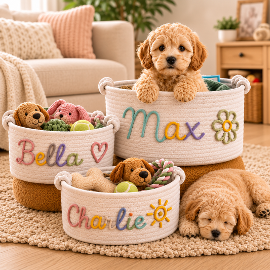 Personalised Hand Embroidered Pet Basket (Pet's Name)