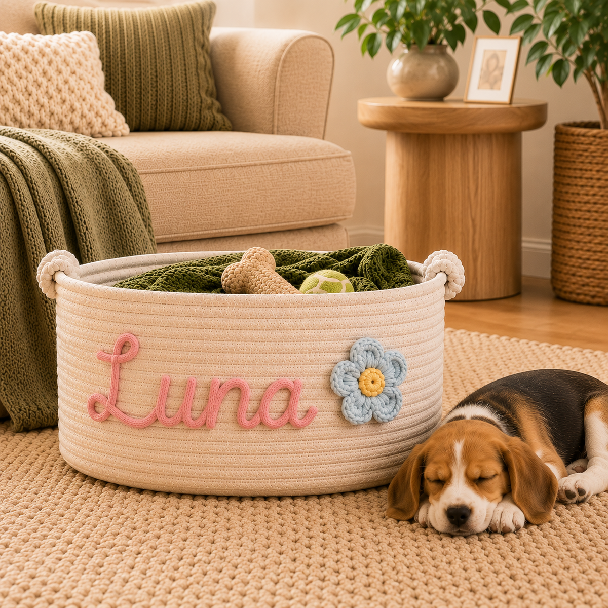 Personalised Hand Embroidered Pet Basket (Pet's Name)