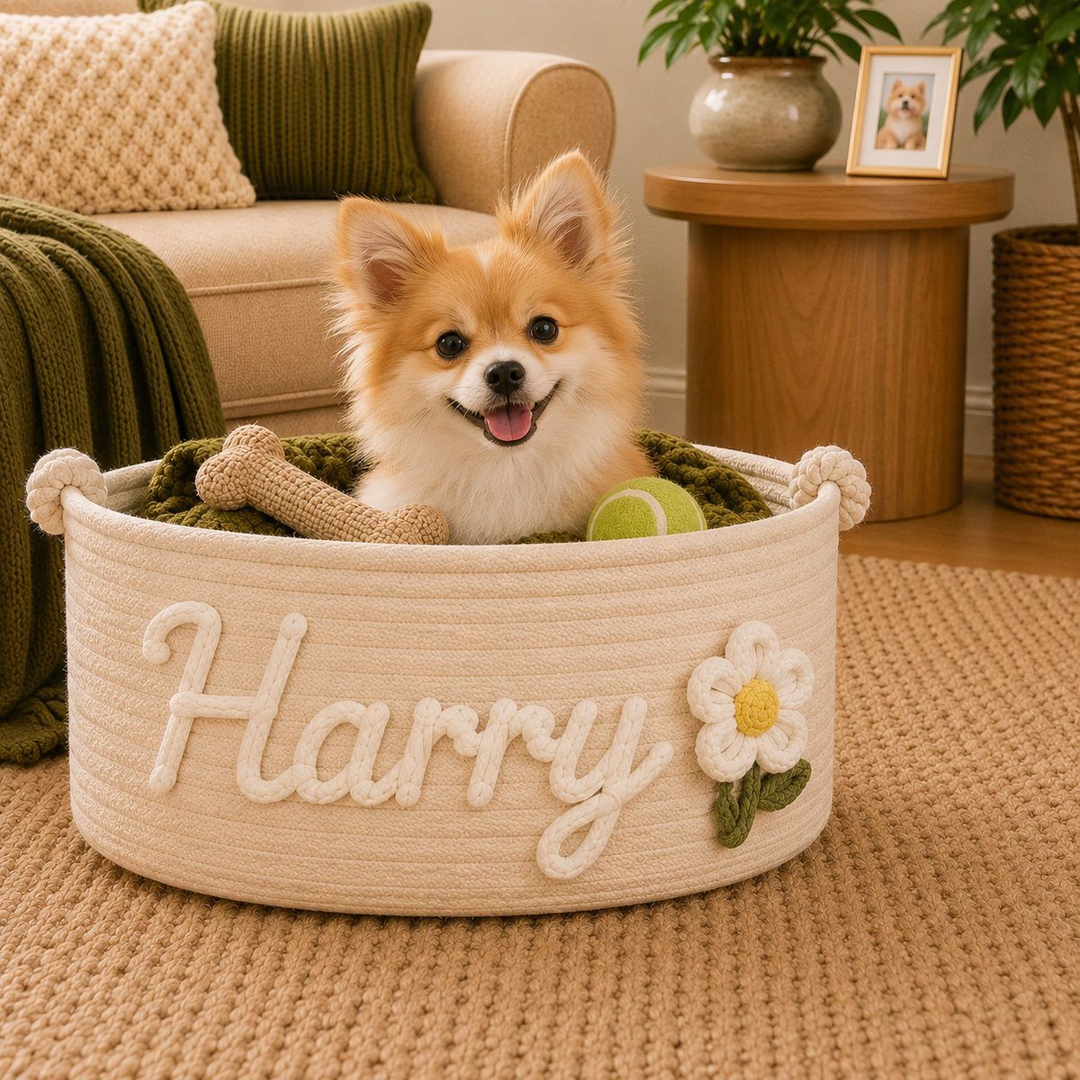 Personalised Hand Embroidered Pet Basket (Pet's Name)