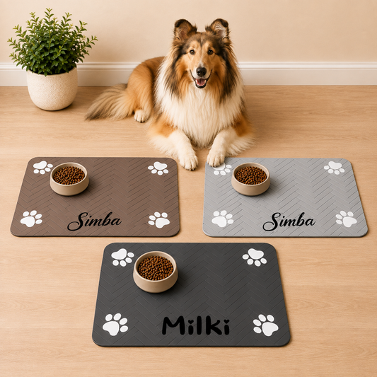 Personalised Prestige Herringbone Pet Feeding Mat (Pet Name)
