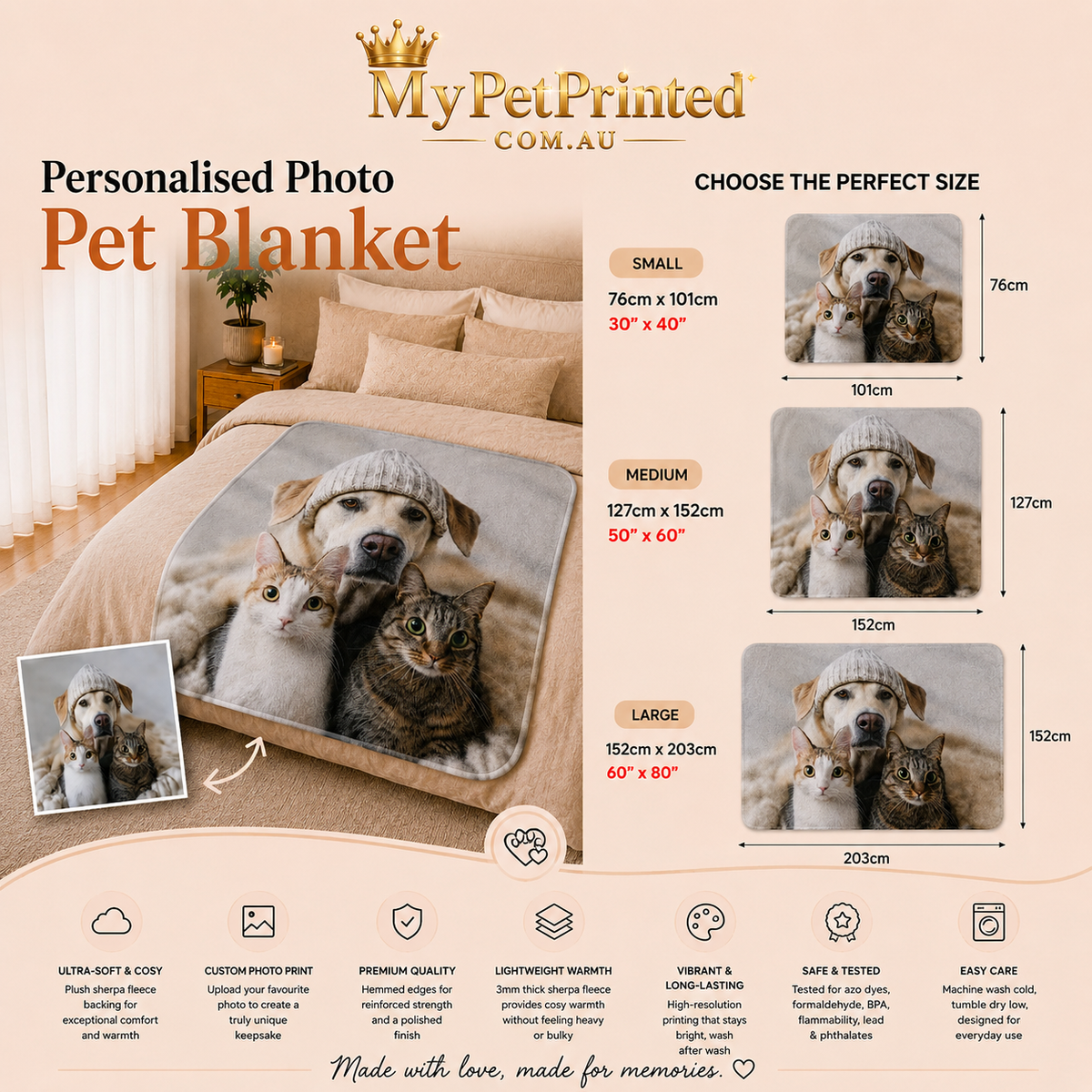Personalised Sherpa Blanket, Ultra Soft Custom Pet Blanket (Pet Photo)