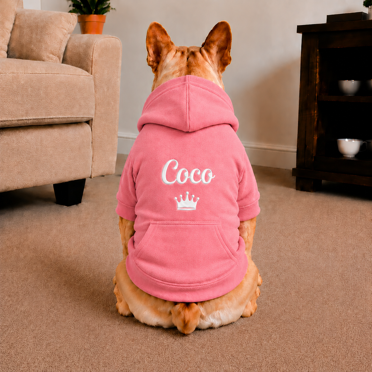 Pet Hoodie with Personalised Embroidery (White Name & Crown)