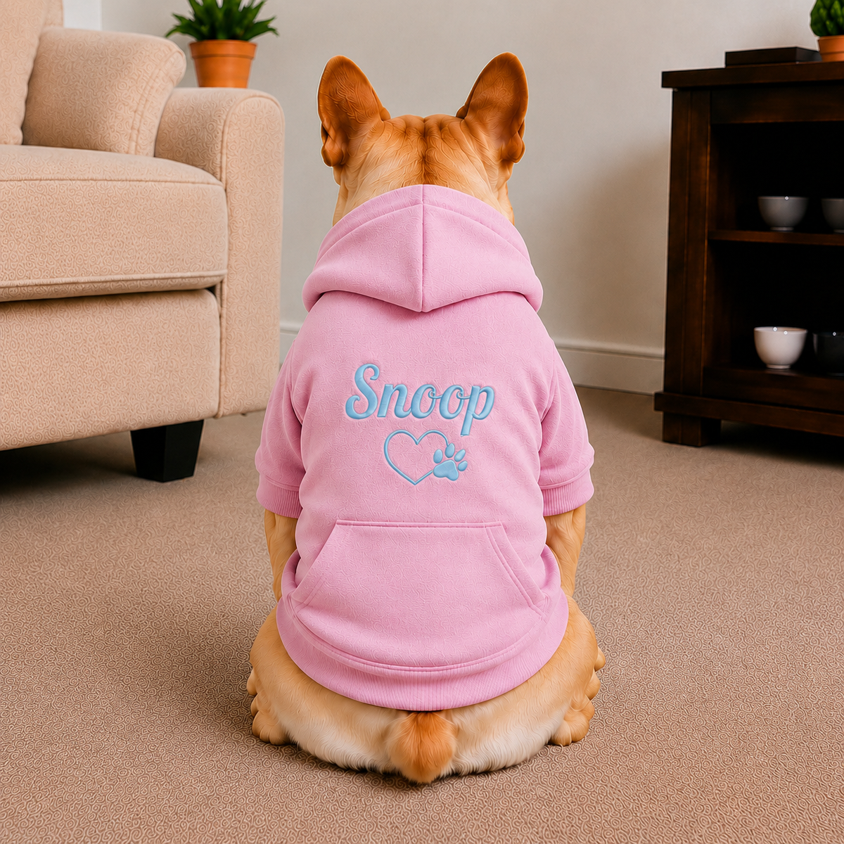 Pet Hoodie with Personalised Embroidery (Baby Blue Name & Heart Paw)