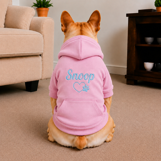 Pet Hoodie with Personalised Embroidery (Baby Blue Name & Heart Paw)
