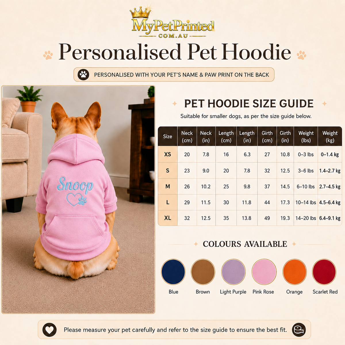 Pet Hoodie with Personalised Embroidery (Baby Blue Name & Heart Paw)