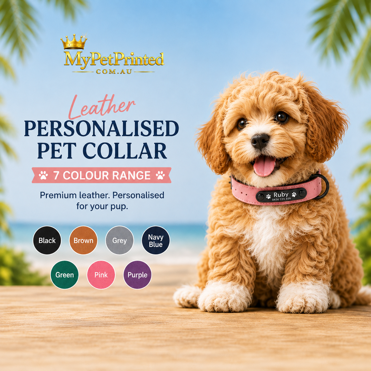 Personalised Premium Leather Pet Collar (Pet Name & Phone)