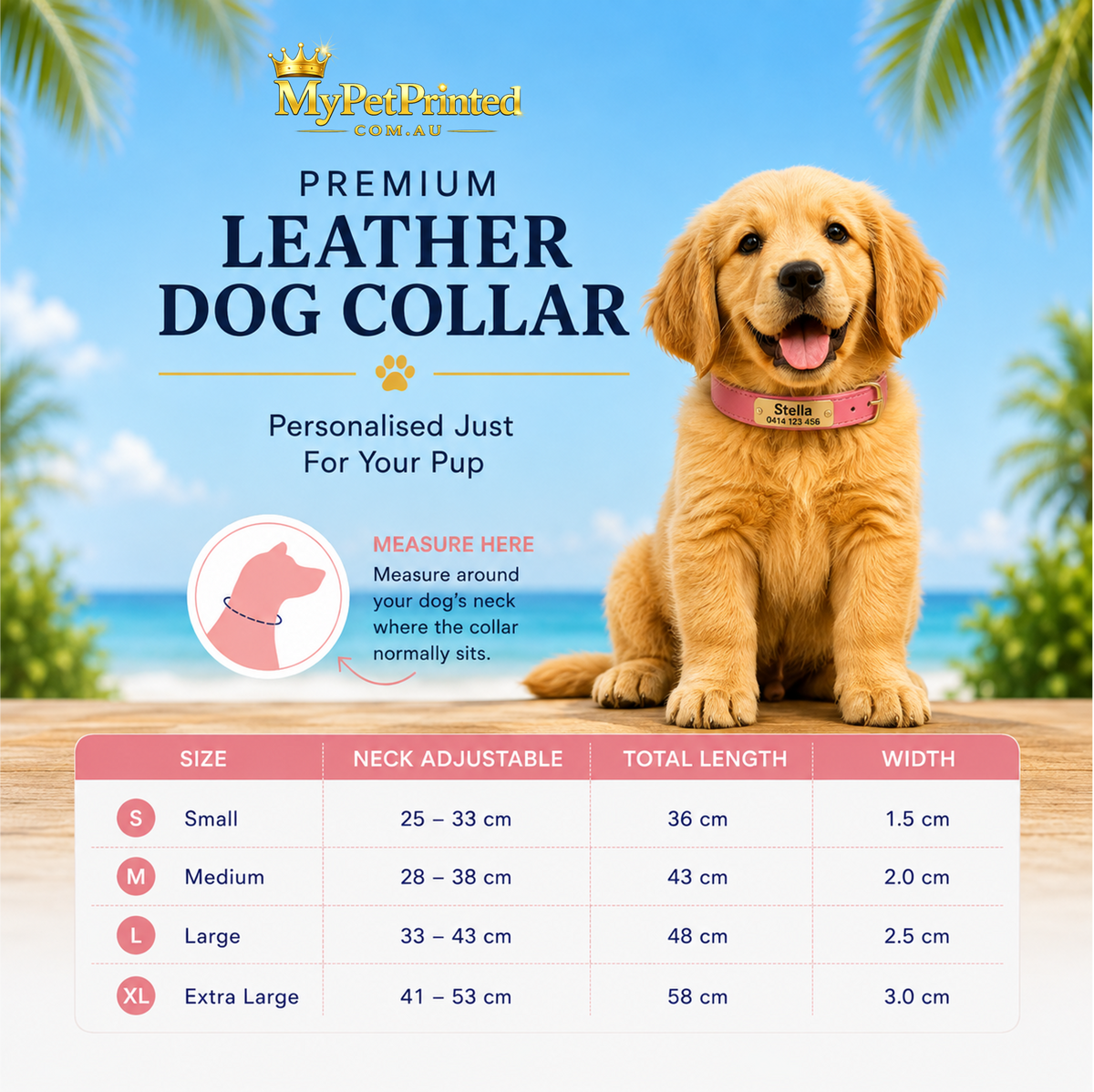 Personalised Premium Pastel Leather Pet Collar (Pet Name & Phone)