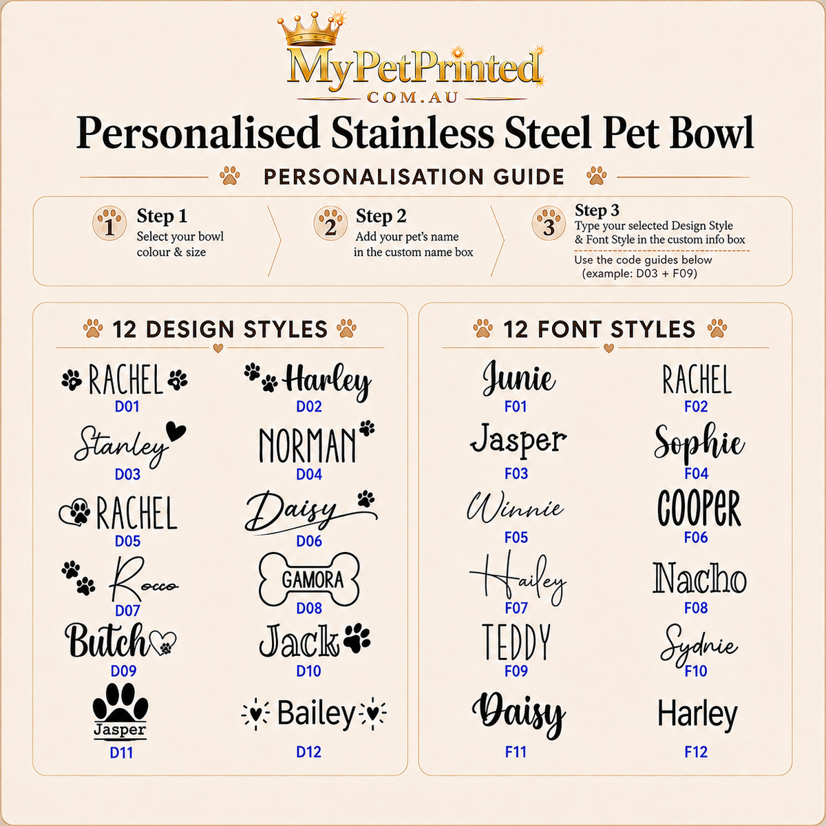 Premium Personalised Stainless Steel Pet Bowl (Pet Name & Design)