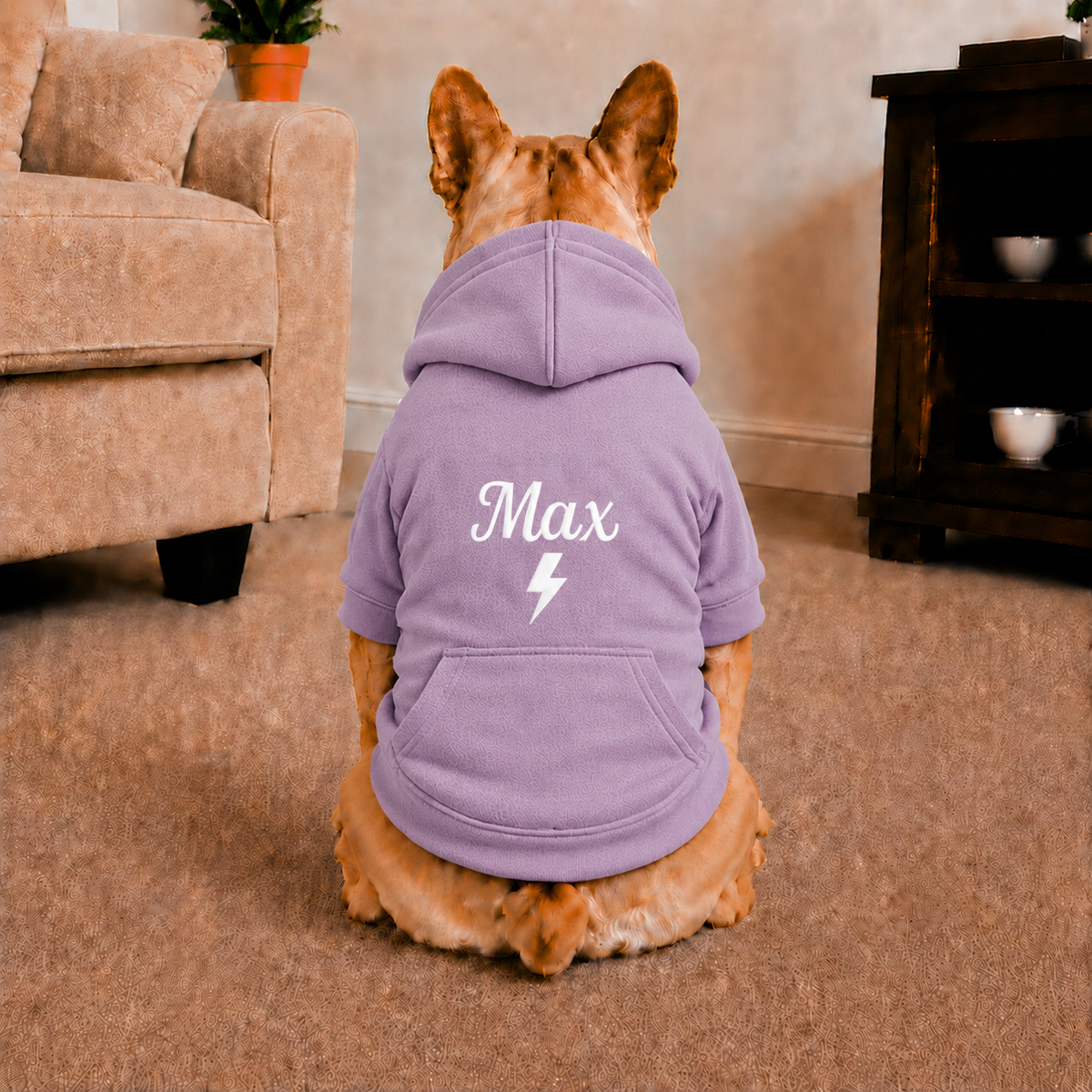Pet Hoodie with Personalised Embroidery (White Name & Thunder Bolt)