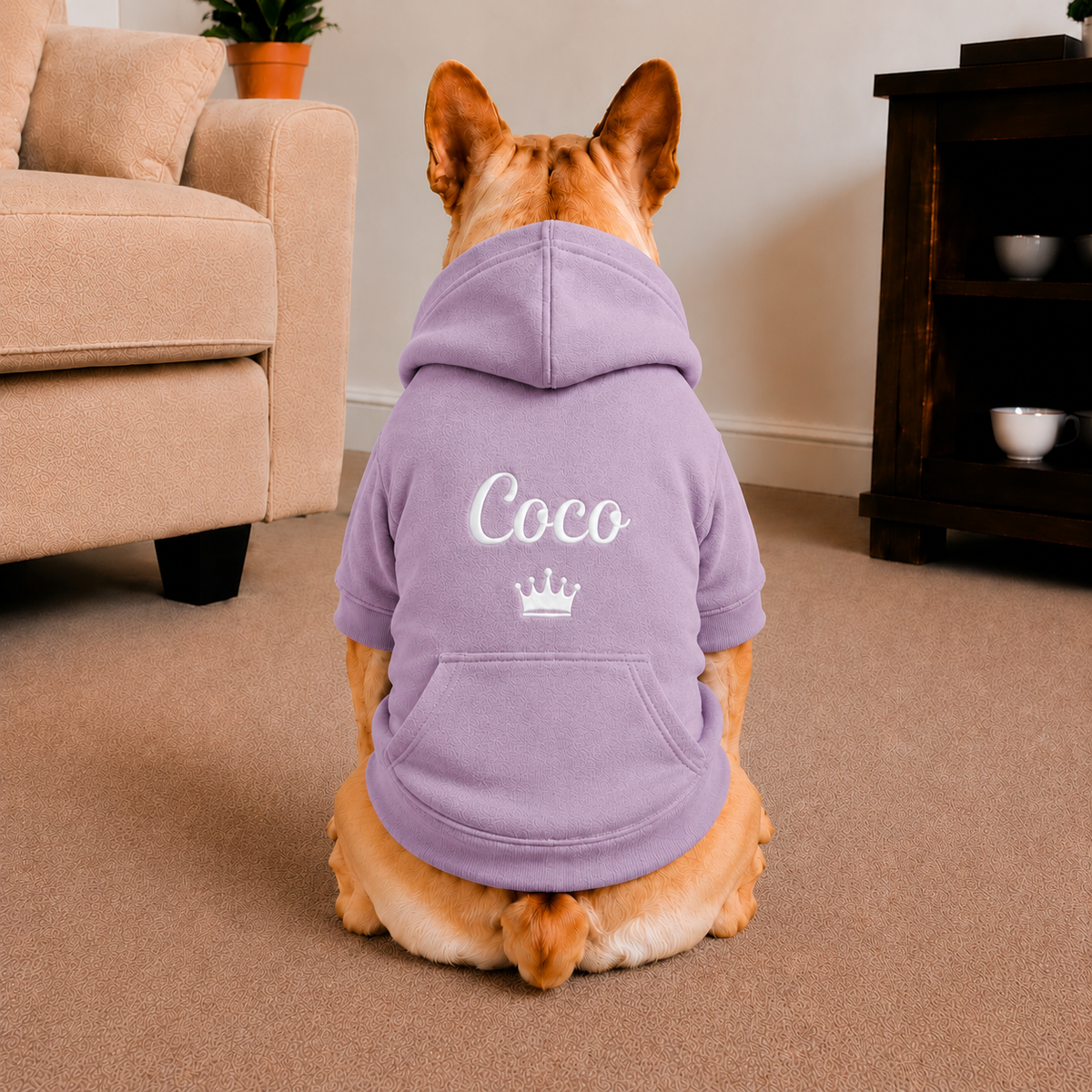Pet Hoodie with Personalised Embroidery (White Name & Crown)