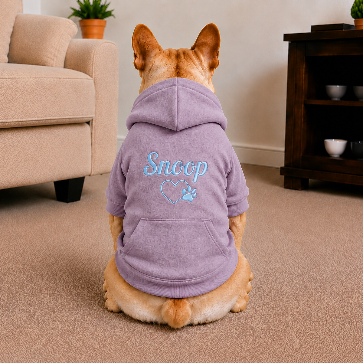 Pet Hoodie with Personalised Embroidery (Baby Blue Name & Heart Paw)