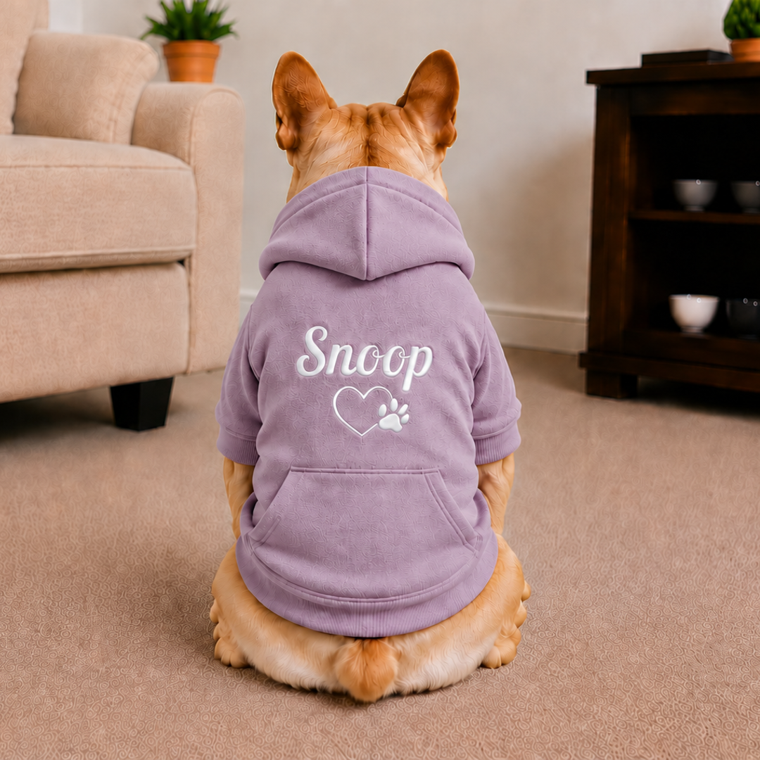 Pet Hoodie with Personalised Embroidery (White Name & Heart Paw)