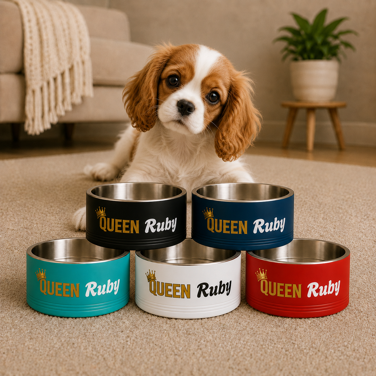 QUEEN Personalised Pet Bowl – Queen Range Stainless Steel Dog & Cat Bowl (Pet Name)